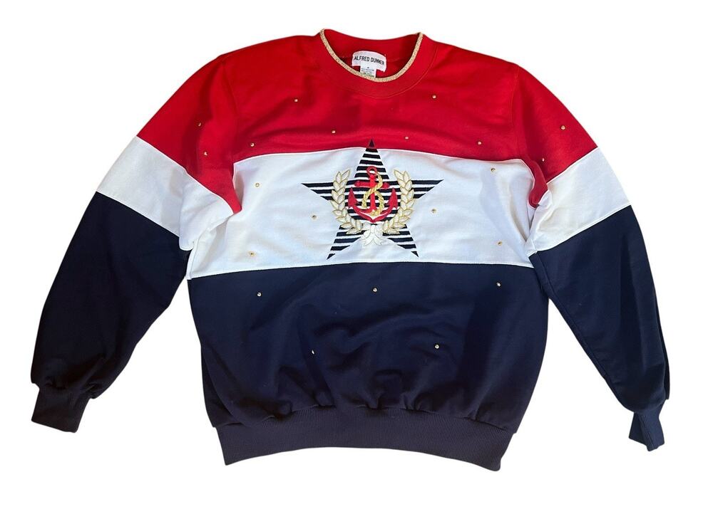 Vtg Alfred Dunner Women's Sweatshirt Nautical Medium Pullover Old Money